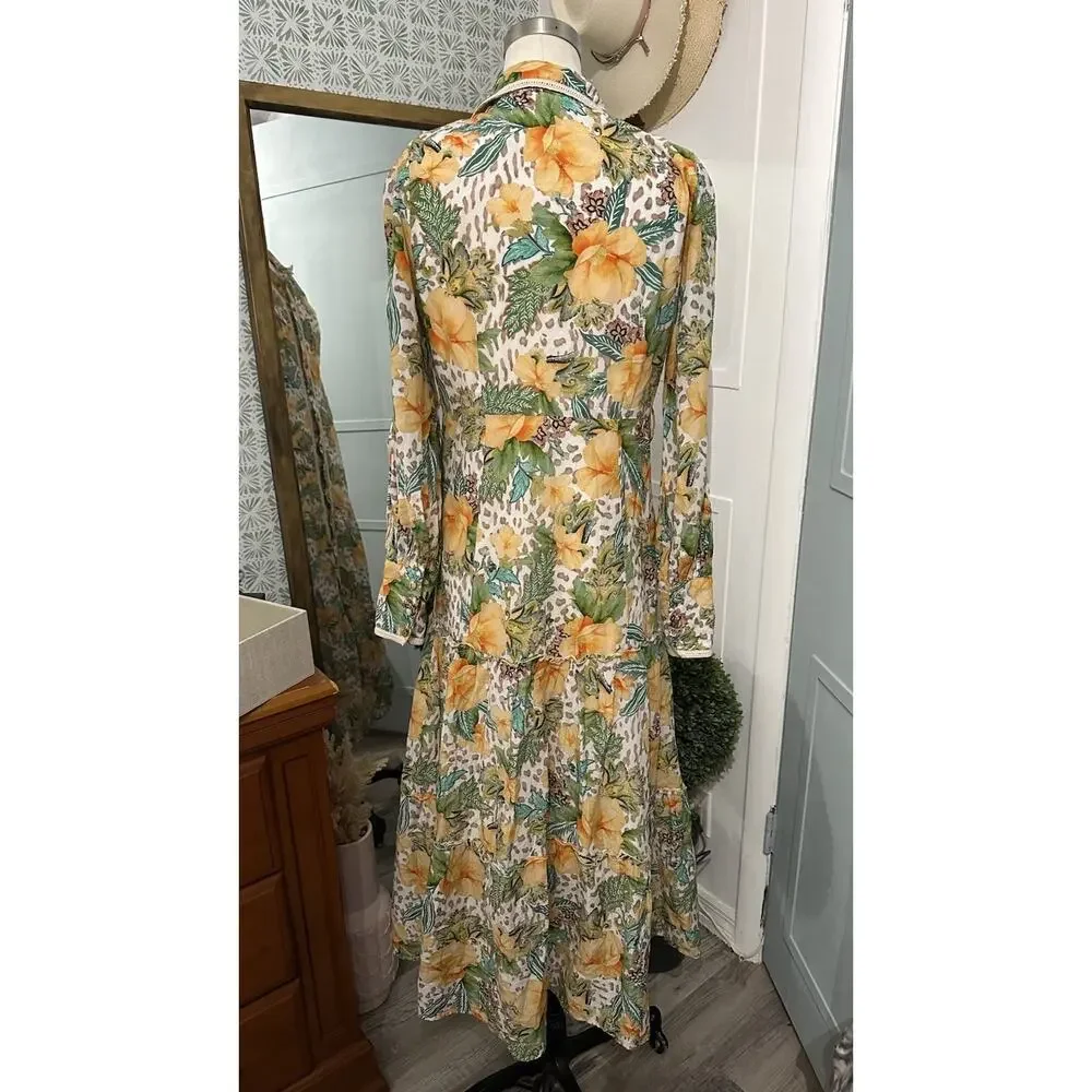 Bergdorf Goodman Aqua Blu Australia Dahlia Helena Button-Front Maxi Dress Small - Picture 6 of 11